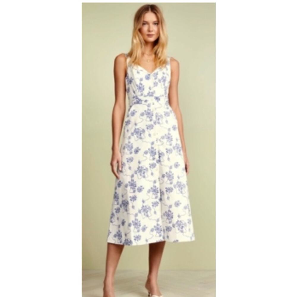 Equipment 4 Oleisa Floral Button Up Midi Dress Blue White Coastal Preppy Revolve